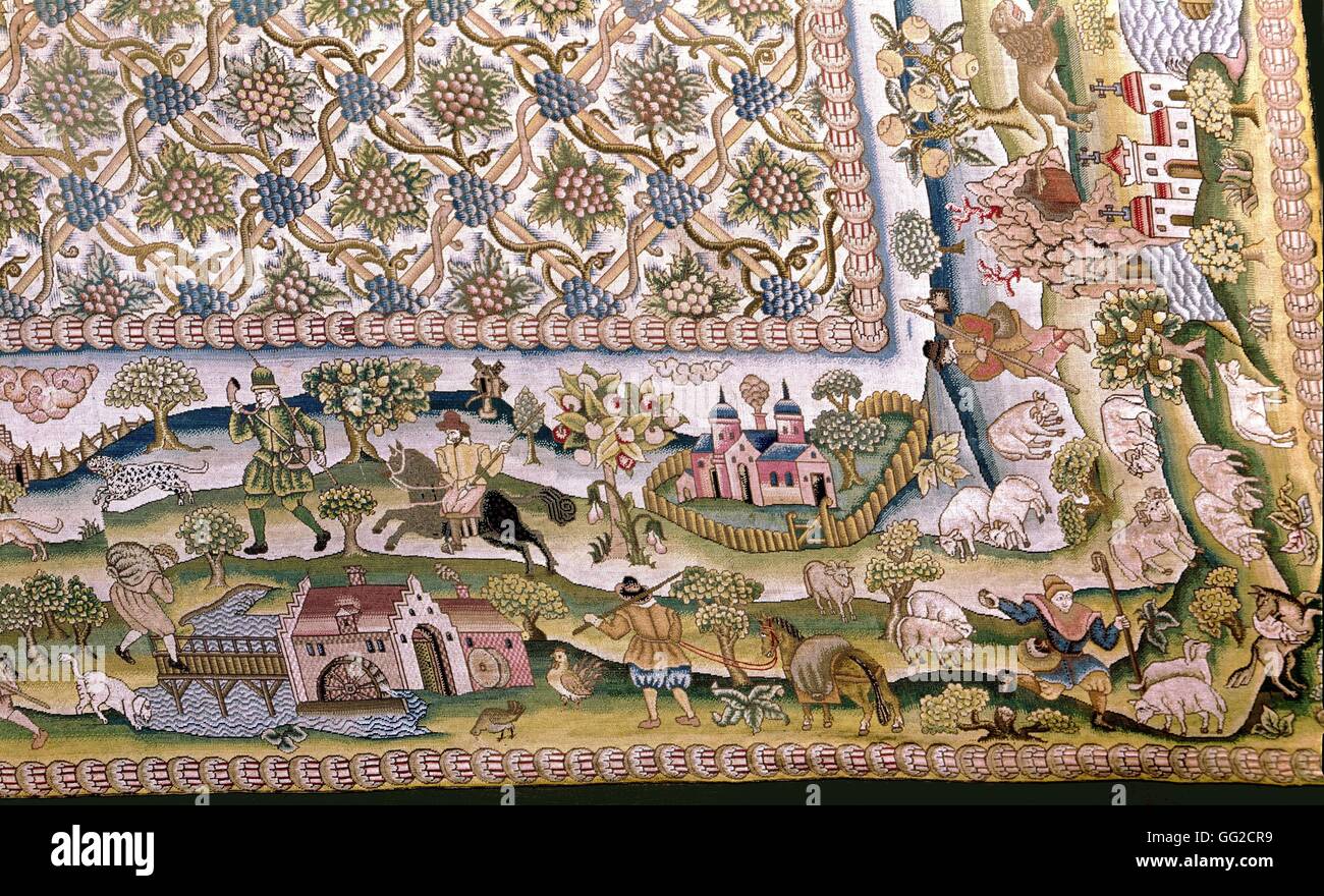 Embroidered tapestry representing scenes of English life 16th century England  London, Victoria an Albert museum Stock Photo