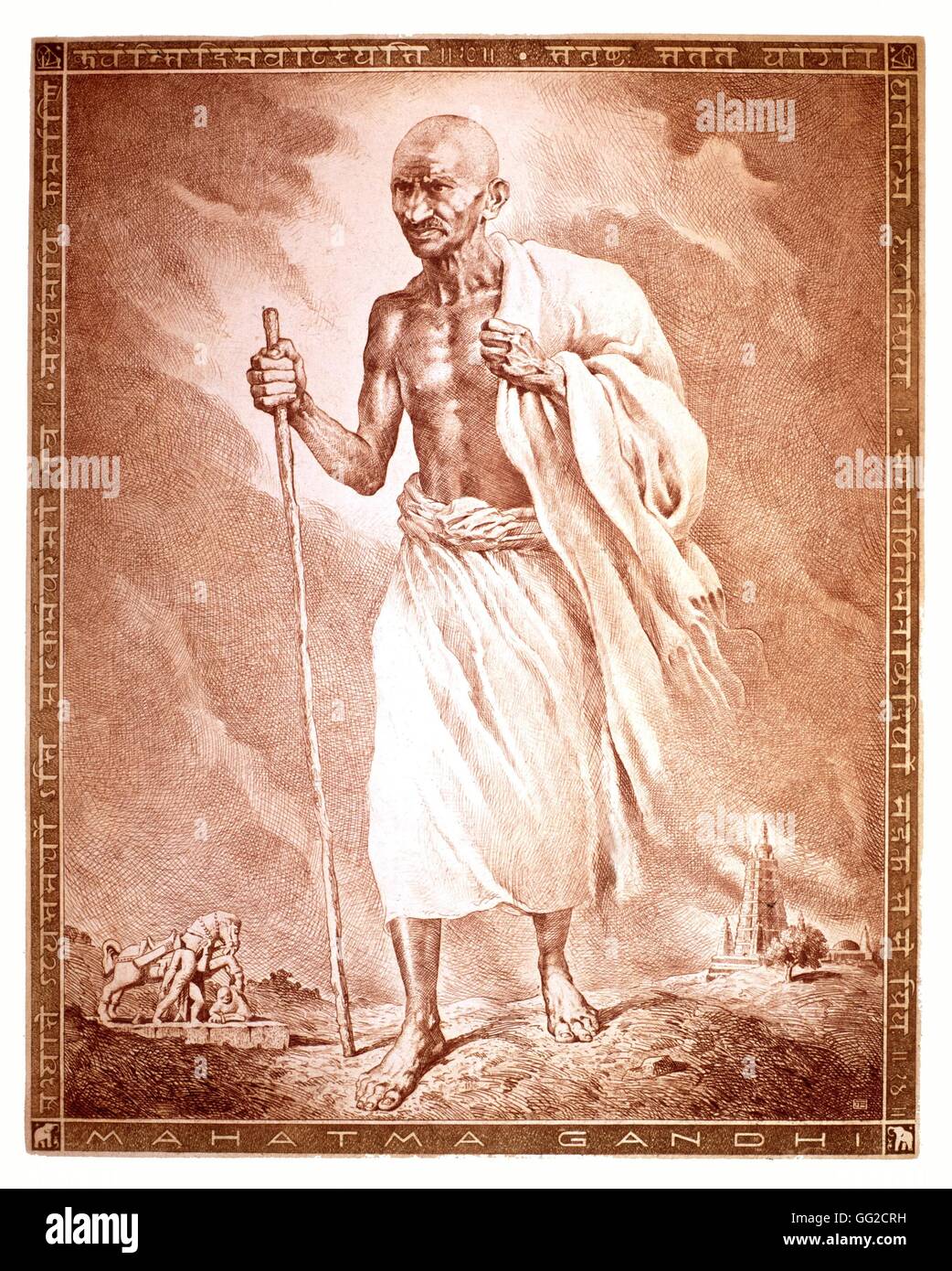 Portrait of Gandhi by Bahhori 1930 India Stock Photo