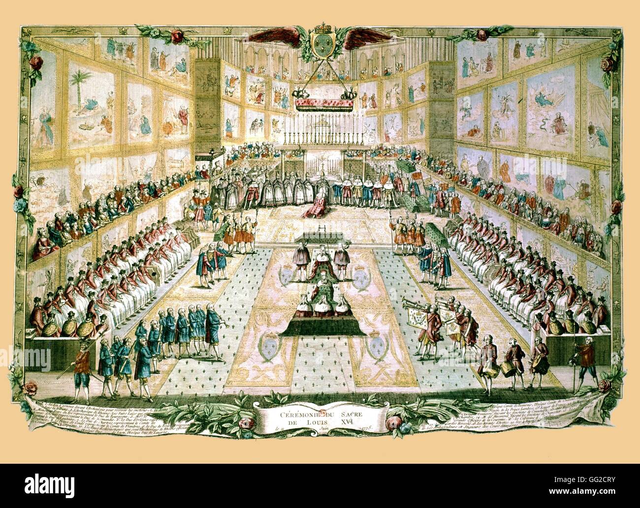 Coronation of Louis XVI. Talleyrand, whose father officiated, attended the ceremony as an underdeacon. 18th century France Stock Photo