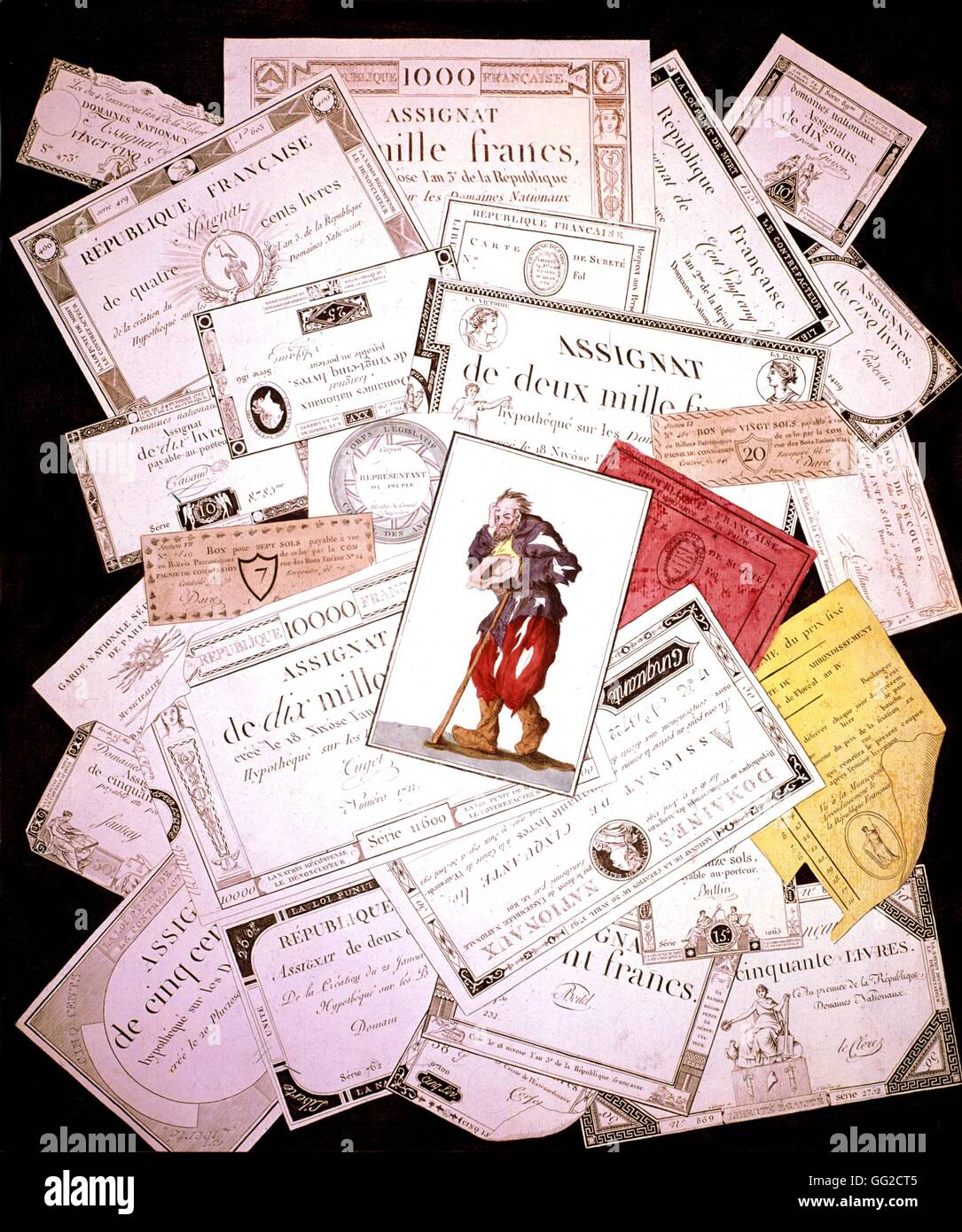 The assignats and the poor wretch'. Babeuf attacking the 'assignats' (banknotes used during the French Revolution) February 19, 1796 France, 1789 French Revolution Stock Photo