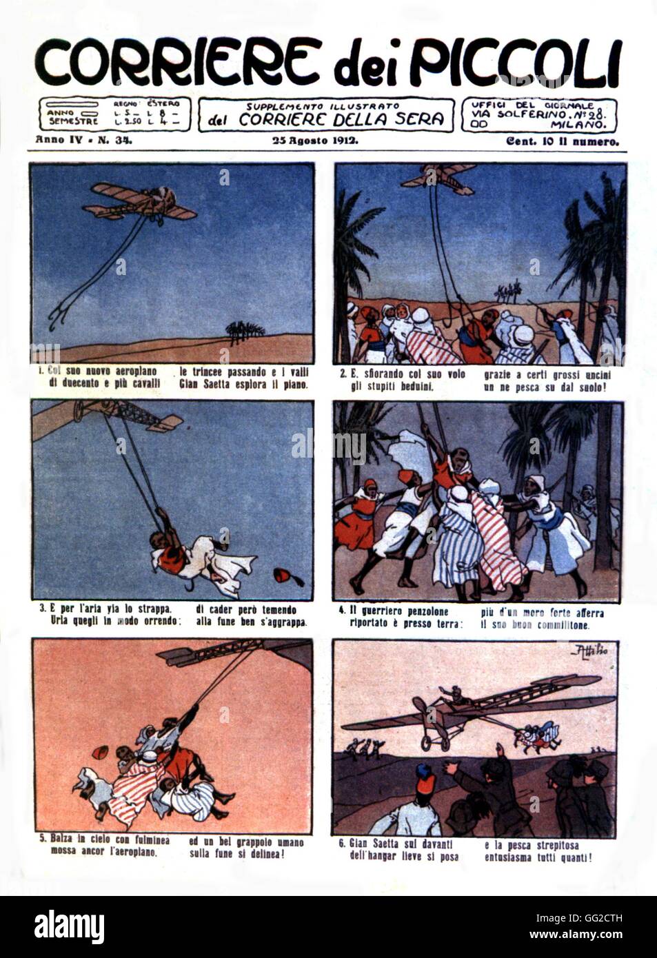 'Corriere dei Piccoli', newspaper telling children the adventures of Italian soldiers in Libya 1912 Italy - Colonization of libya Stock Photo