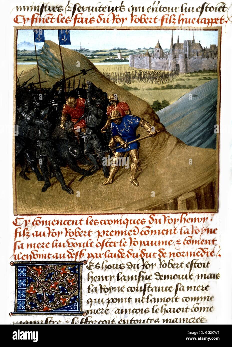 Chronicles of St. Denis. Miniature by Jean Fouquet. Battle of king Henri I of France (1031-1060) against the Count of Champagne, son of Eudes de Blois, prince of Tours 15th century France Stock Photo