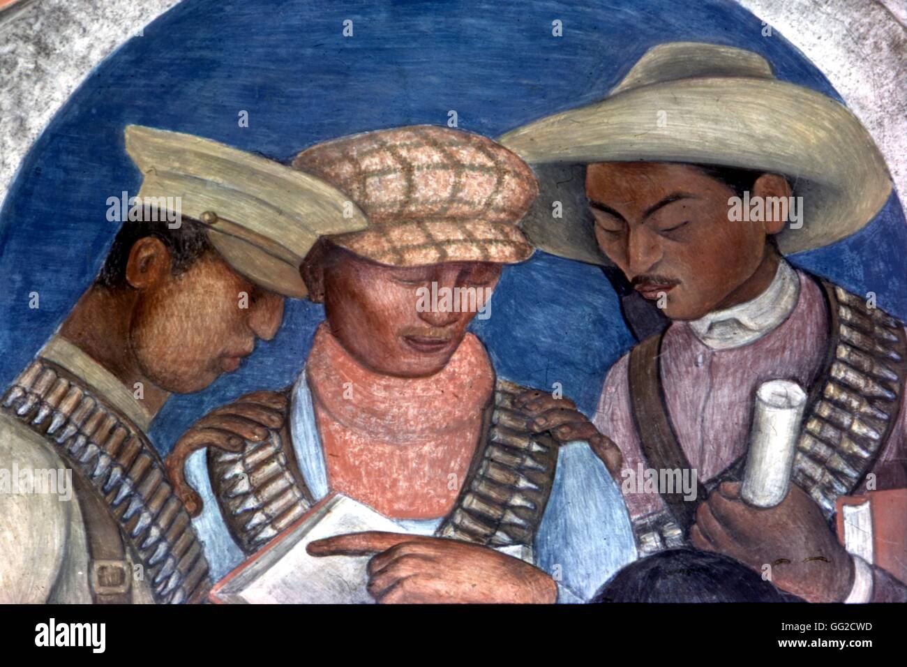 Diego Rivera (1886-1957) Revolutionaries Fresco on the Ministry of National Education's front 1925-1927 Mexico Lamarche Photograph Stock Photo