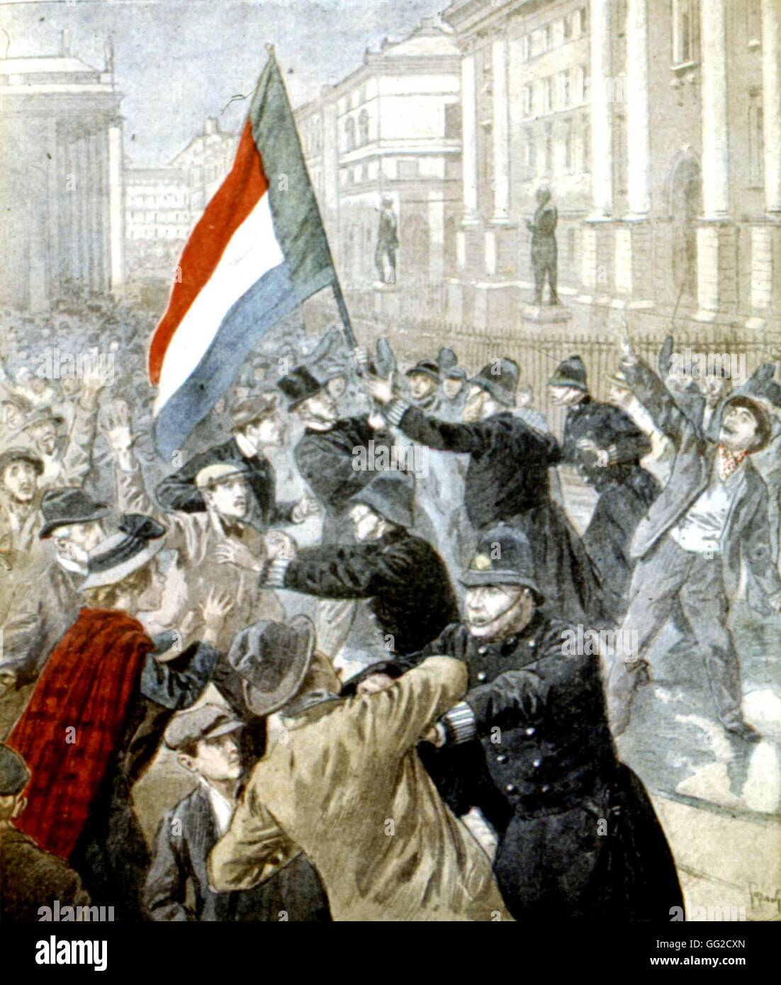Demonstration against Colonial State Secretary Joseph Chamberlain 1899 Ireland London. British museum Stock Photo