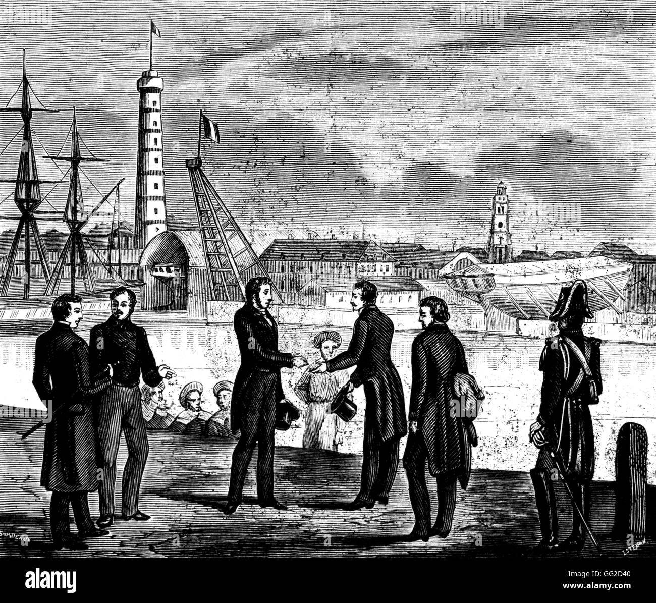 The subprefect of Lorient delivering 16.000 Francs on the government order to Louis-Napoleon for his journey to America 19th century France Stock Photo