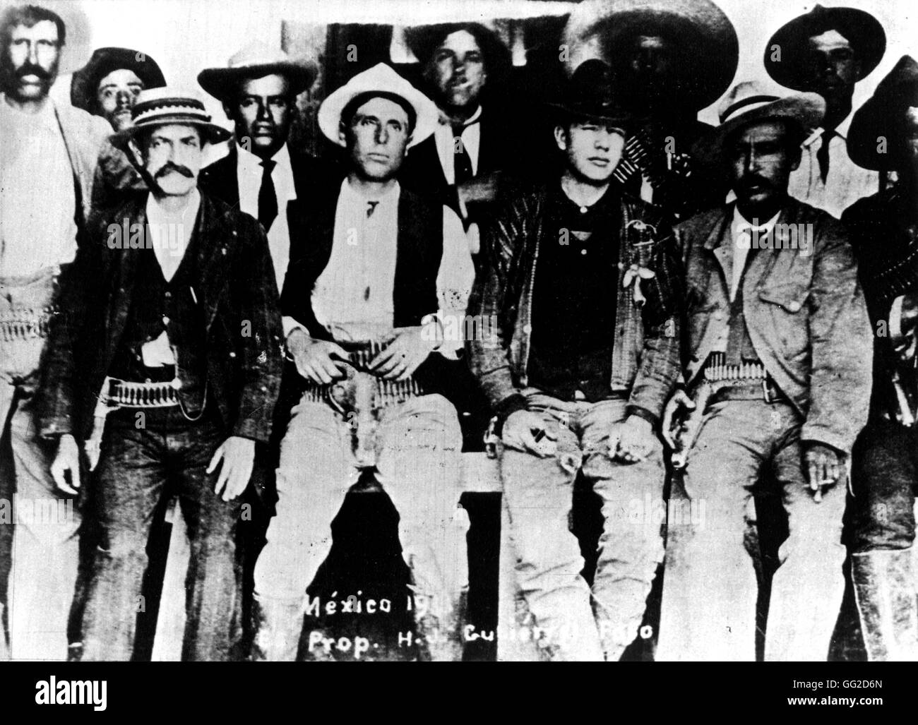 Soldiers fighting against the federal army of Casas Grandes. Fourth from the left is Eduardo Hay, in charge of the Madero regime 1910 Mexico Stock Photo