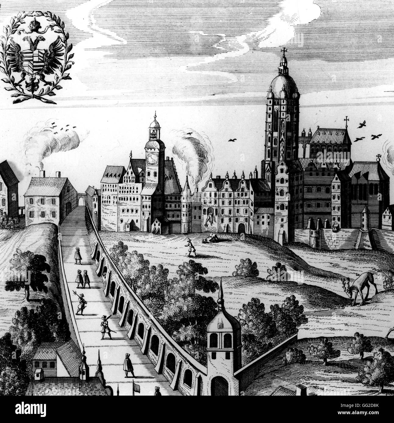 View over Prague in 1618 Czechoslovakia Paris. National Library Stock Photo