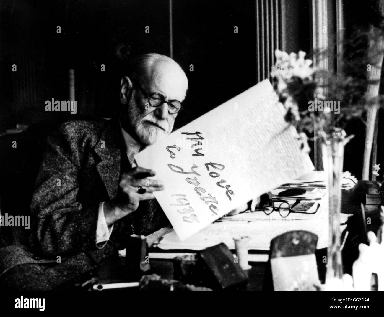 Sigmund Freud (1856-1939) Austrian neurologist. Founder of Psychoanalysis. Portrait, 1938. Stock Photo
