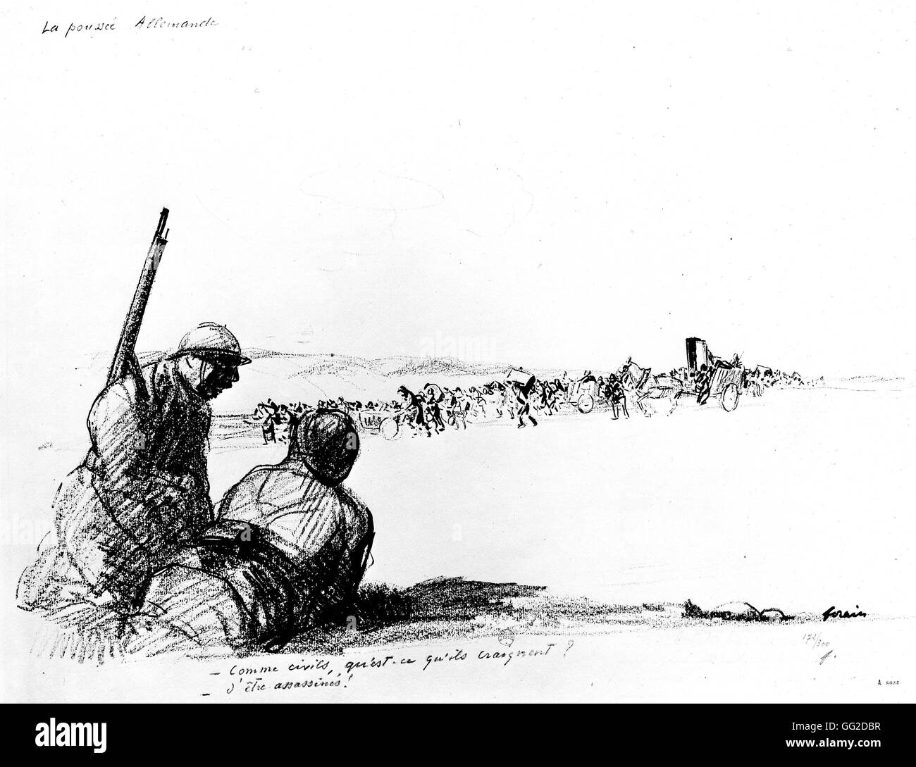 Caricature by Jean-Louis Forain (1852-1931). 'The German Push' 18-06-1918 France - World War 1 Paris. National Library Stock Photo