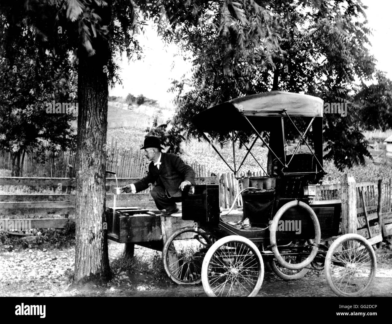 Photograph by W.A. Miller. Stop at the spring c. 1901 USA Washington, Library of congress Stock Photo
