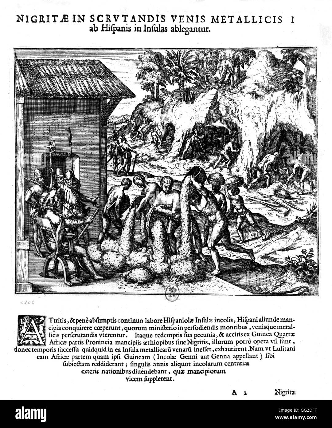 Spanish men employing Guinean slaves in America c.1540 America Stock Photo