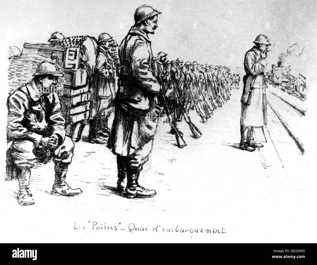 Drawing By P Jobert Poilus French Soldiers Waiting On The Platform For Their Train France World War I Vincennes War Museum Stock Photo Alamy