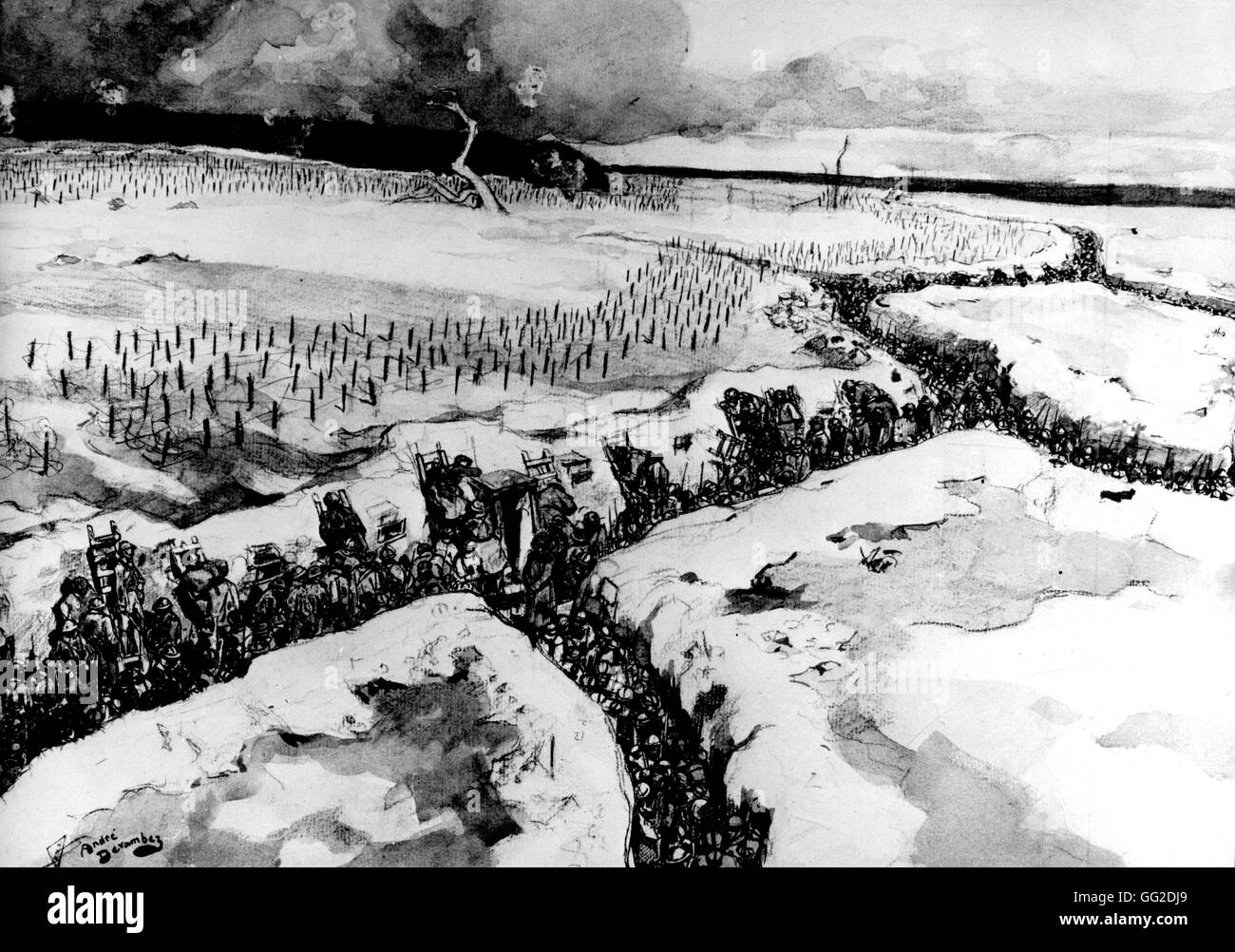 Drawing by André Devambez  Before the attack France - World War I Stock Photo