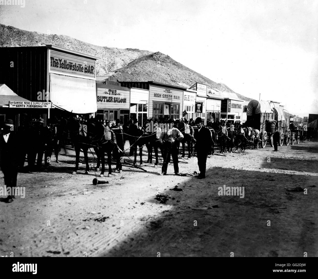 The Conquest of the West: A street in Rawhide, Nevada 1908 United States Washington. Library of Congress Stock Photo