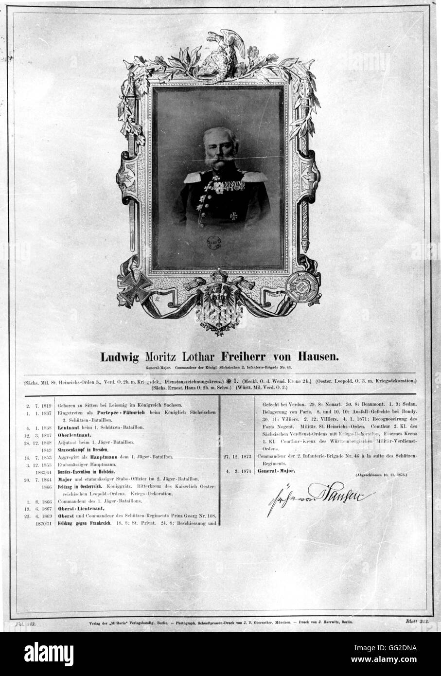 Portrait of Von Hausen, German military leader Germany - World War I Stock Photo