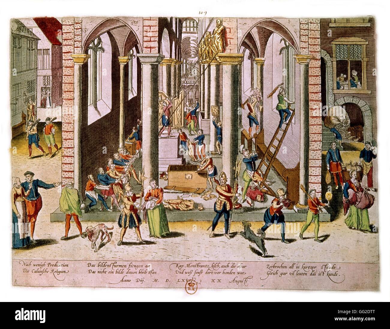 Calvinists destroying statues in catholic churches 1566 France Paris. Bibliothèque nationale