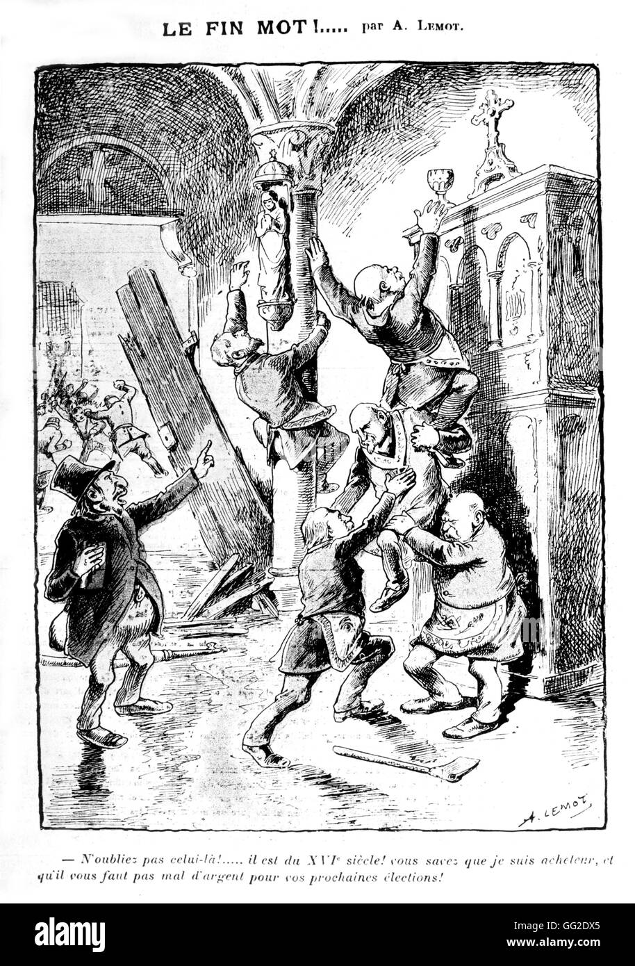 France Separation of church and state. Antisemitic and antimasonic caricature.  1906 Stock Photo