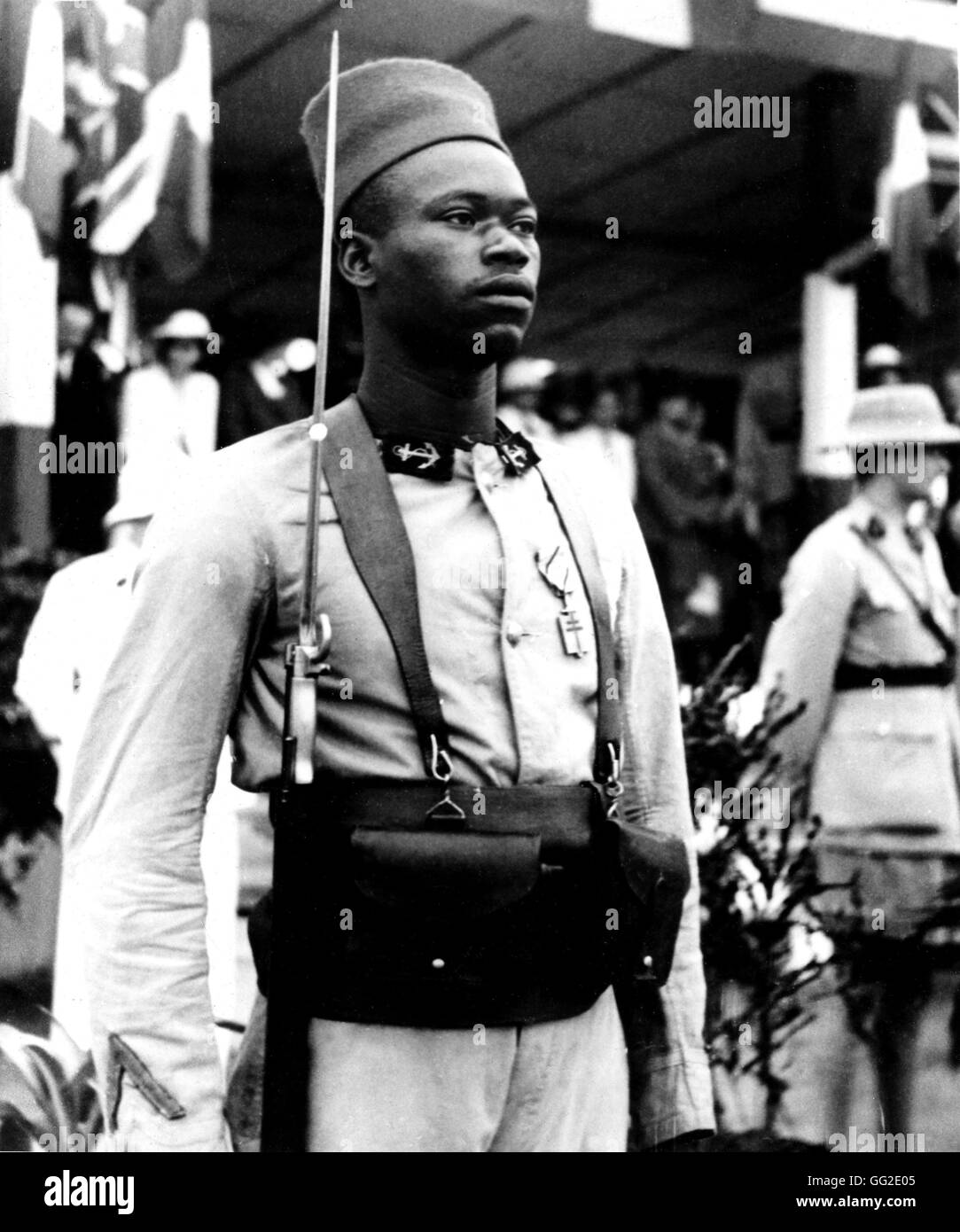 Black soldier decorated as 'French Resistance Fighter' in Brazzaville c.1942 Congo - World War II Washington, Library of Congress Stock Photo