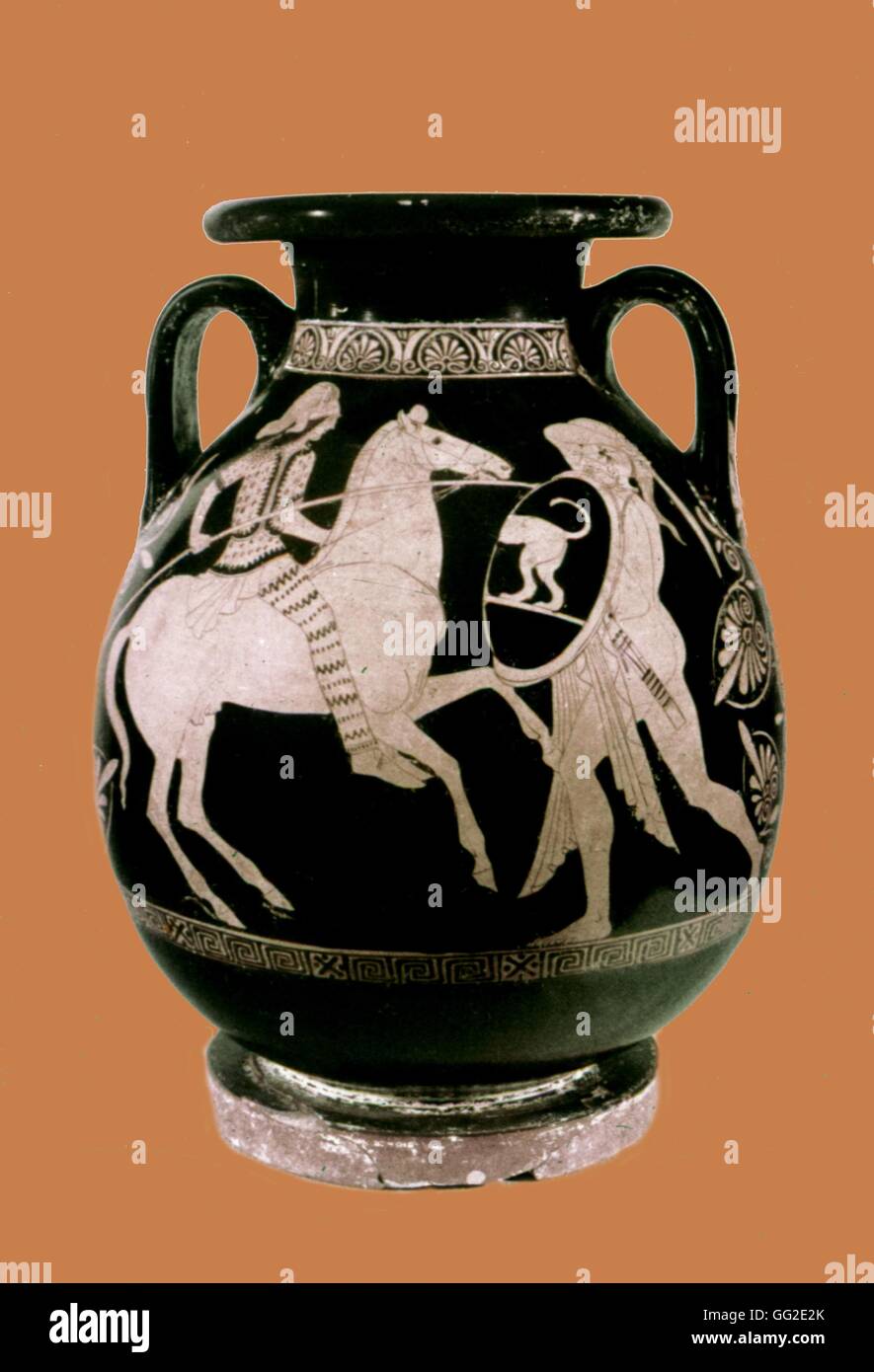 Red-figure attic vase with horse-women, from Gela 6th century A.D Ancient Greece Syracuse Museum Stock Photo