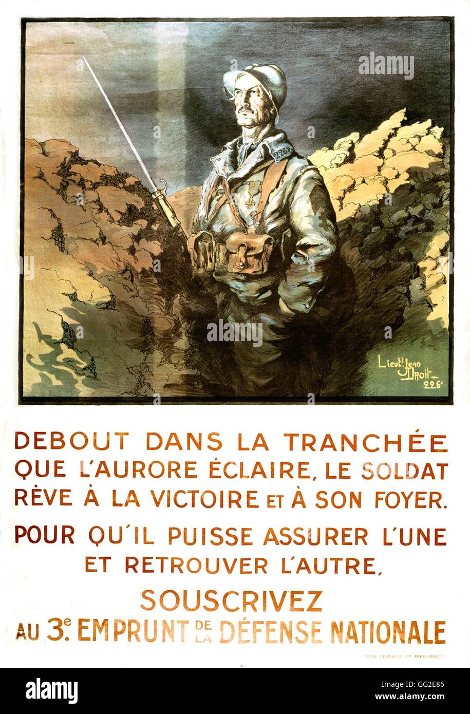 Poster by Jean Droit: 'Standing up in the trench...' 1917 France, World War  I Stock Photo - Alamy