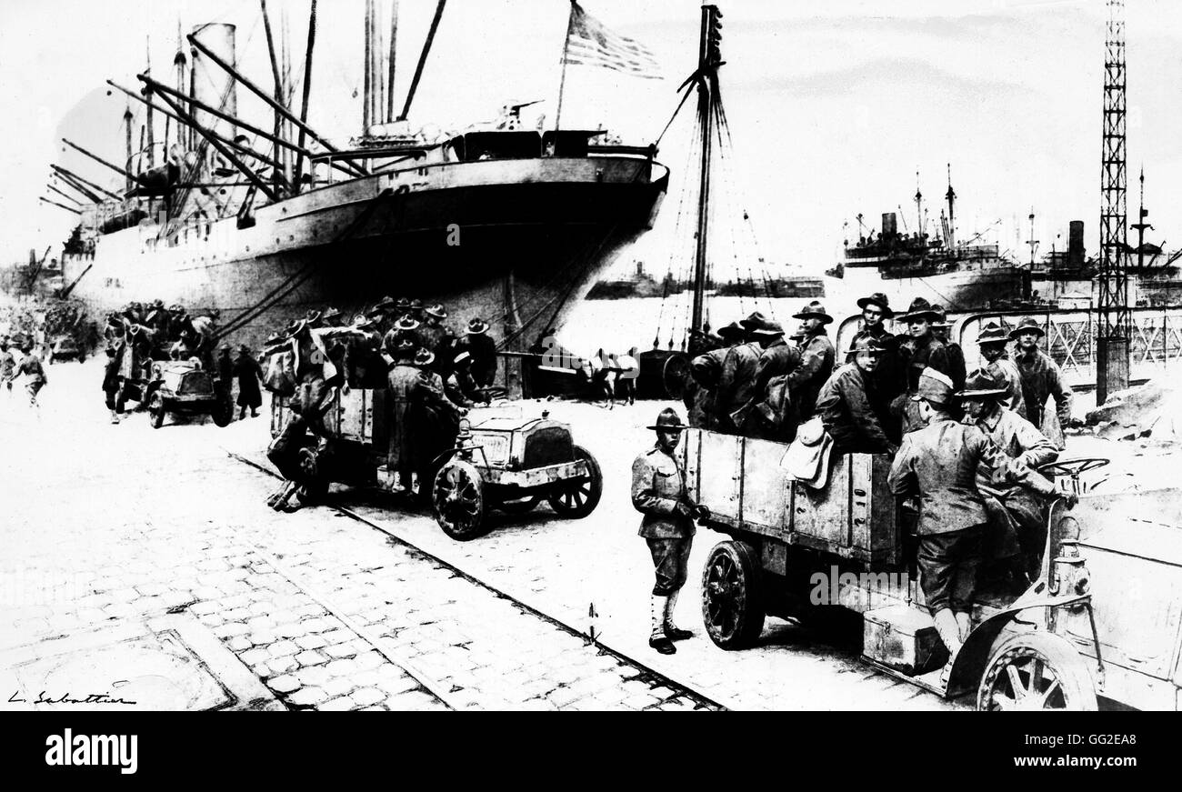 American soldiers unloading freighters in Saint Nazaire, France France, World War I Stock Photo