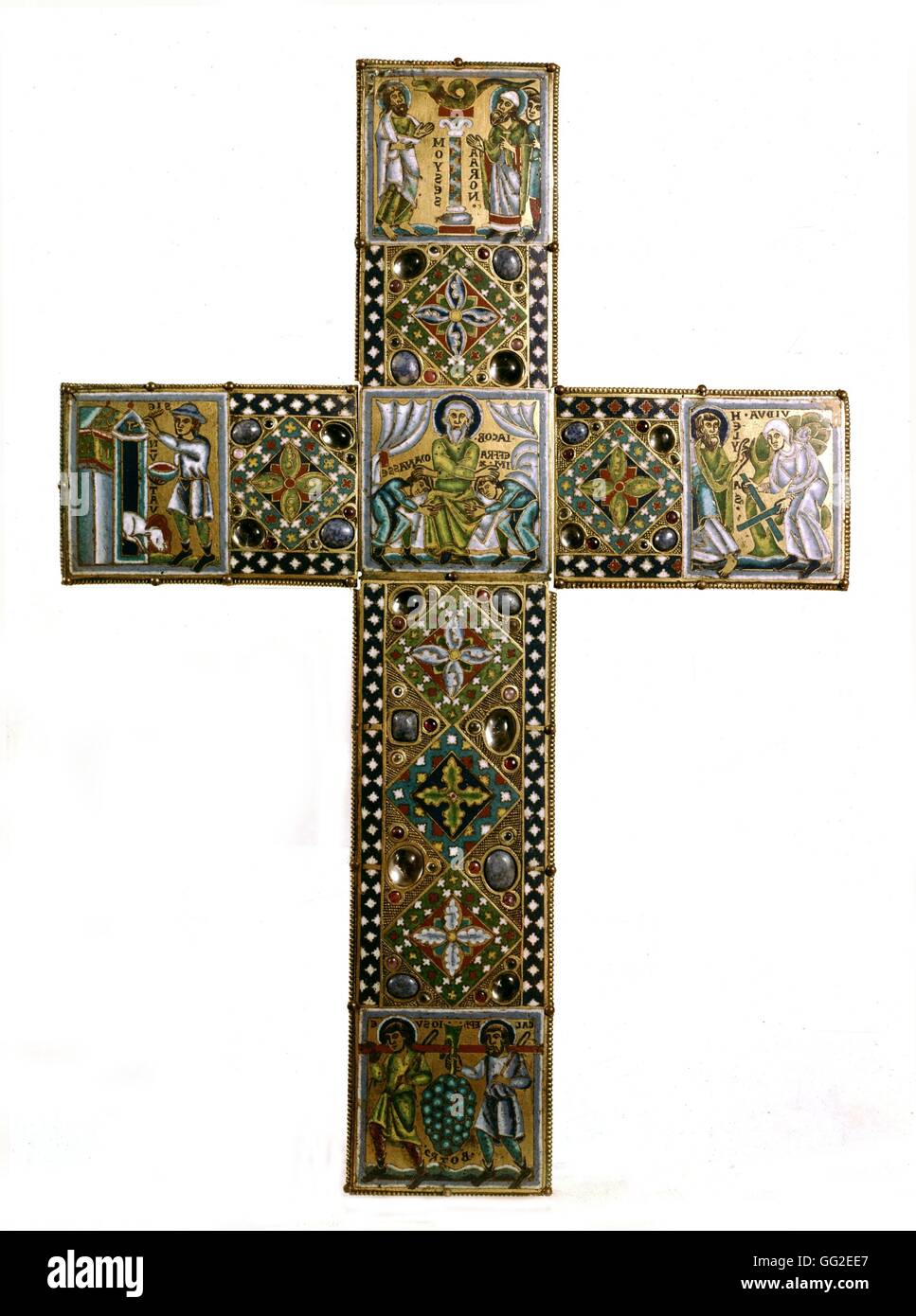 Enamel cross from Limoges: Noah, Jacob, Aaron, Moses 12th century Anonymous London, British museum Stock Photo