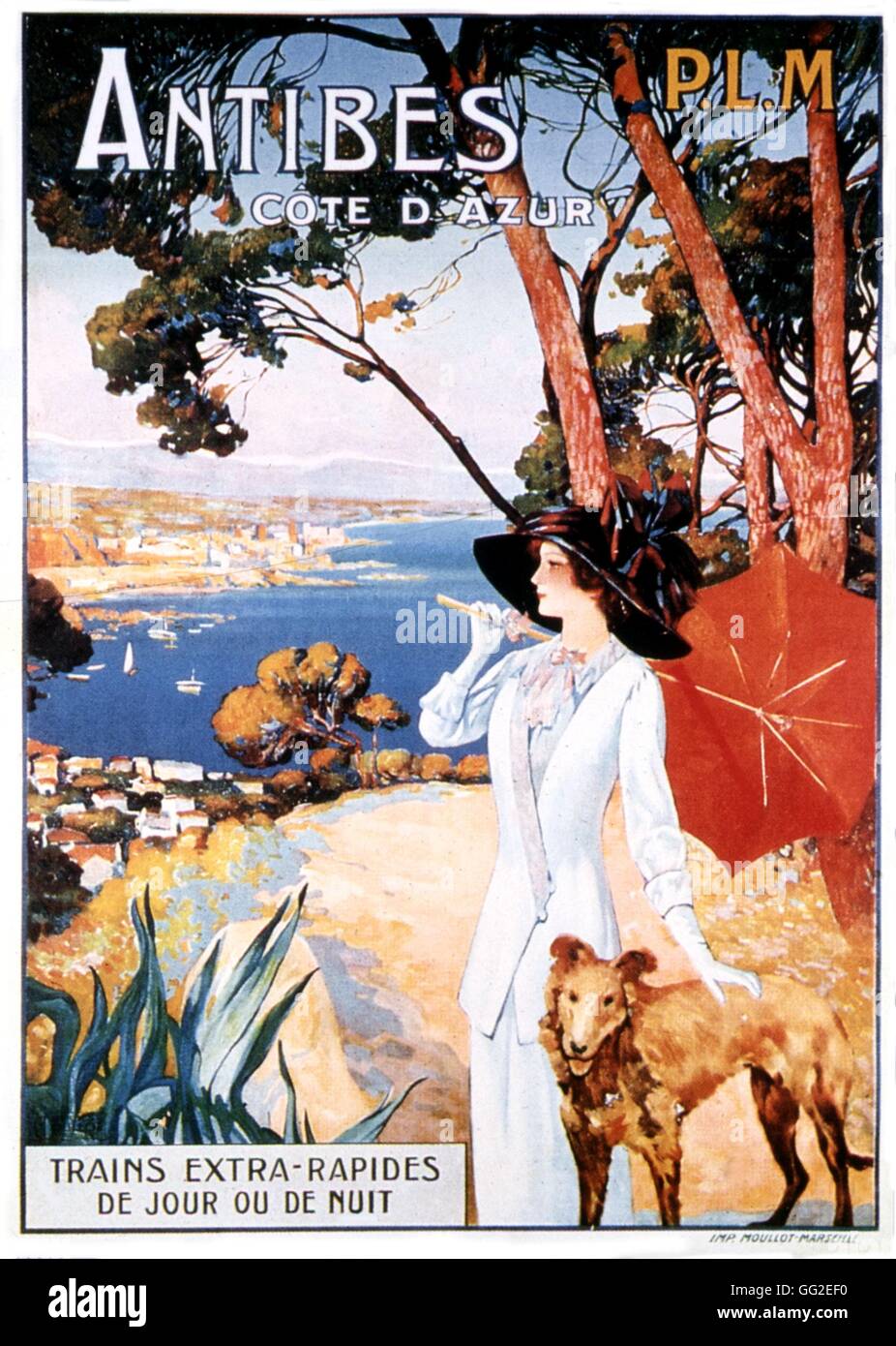 Advertising poster for the 'P. L. M. Antibes', Côte d'Azur. c.1900 France Stock Photo