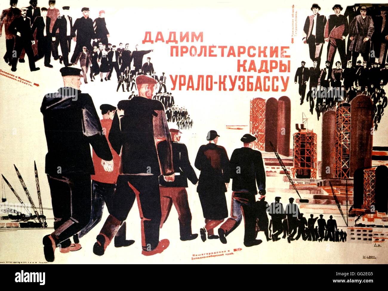 Propaganda poster by Alexandre Deineka: 'Proletarian executives, go to the Oural ! 1931 - U.S.S.R. Stock Photo