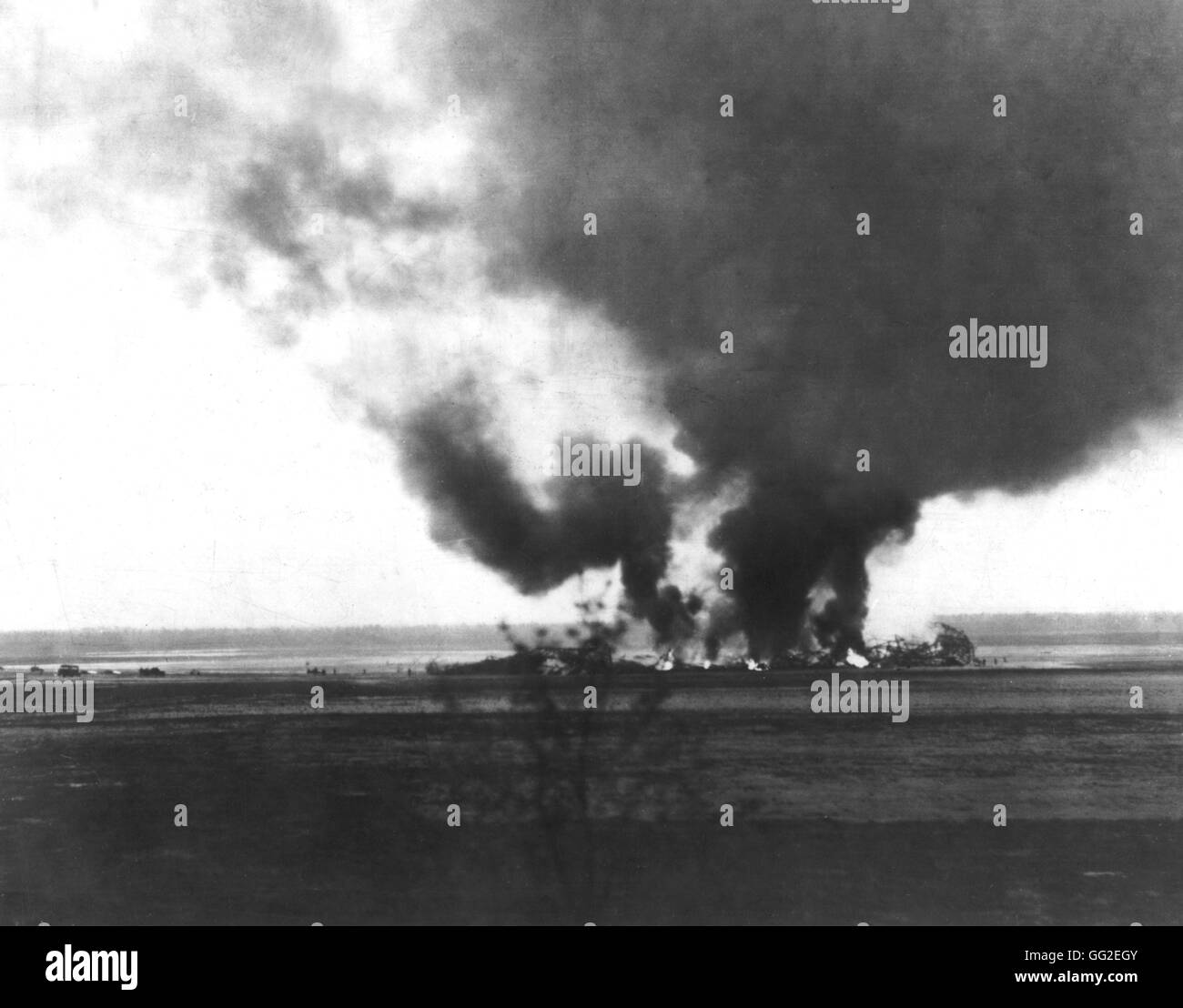 Dirigible 'Hindenburg' on fire 1937 Germany National archives. Washington Stock Photo