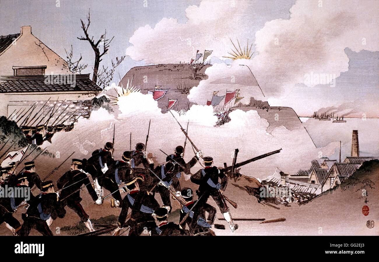 Great fight in the town of Port Arthur 11-21-1894 China - Japanese-Chinese War Stock Photo