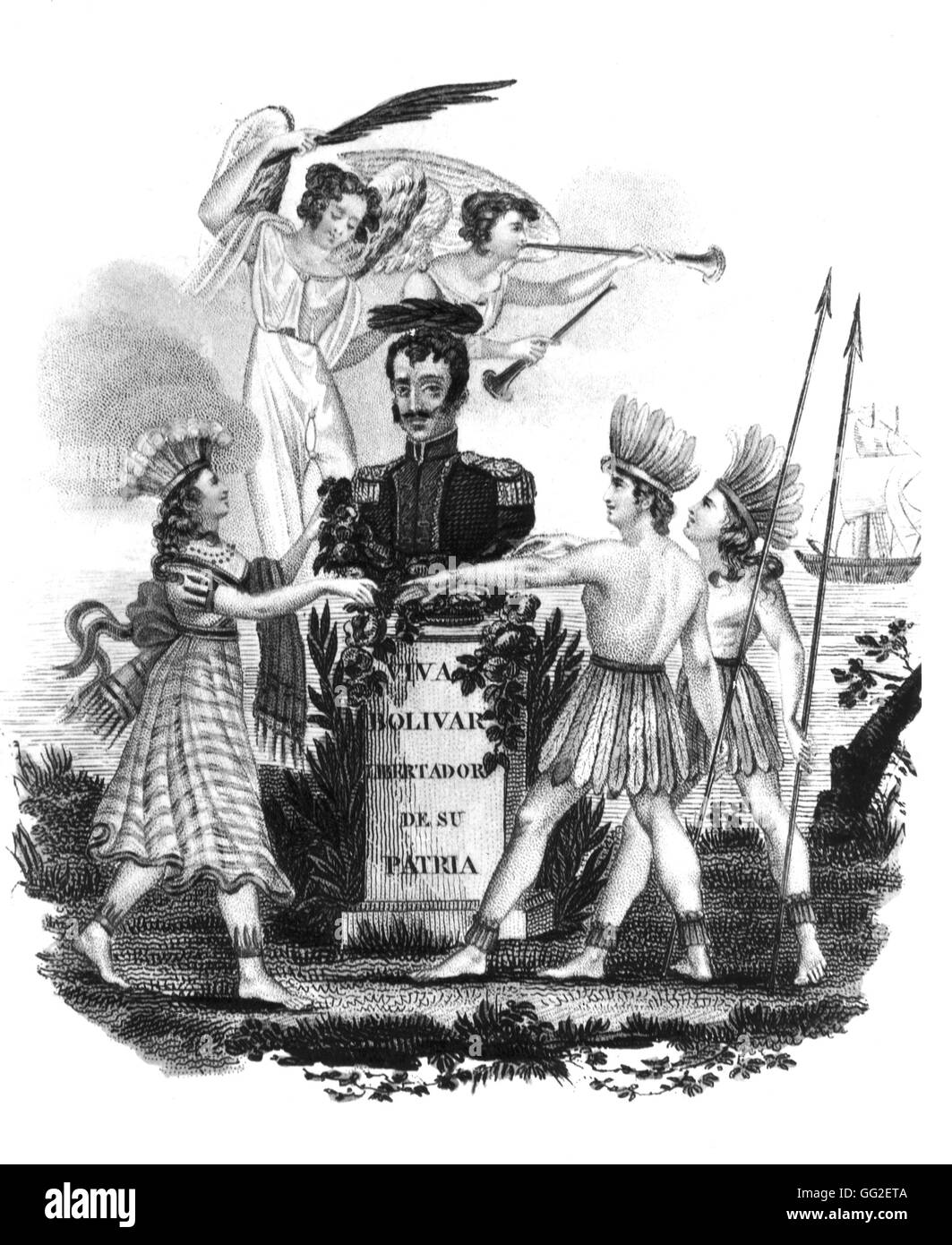 Popular imagery celebrating Simon Bolivar 19th century Venezuela Paris. Bibliothèque nationale Stock Photo