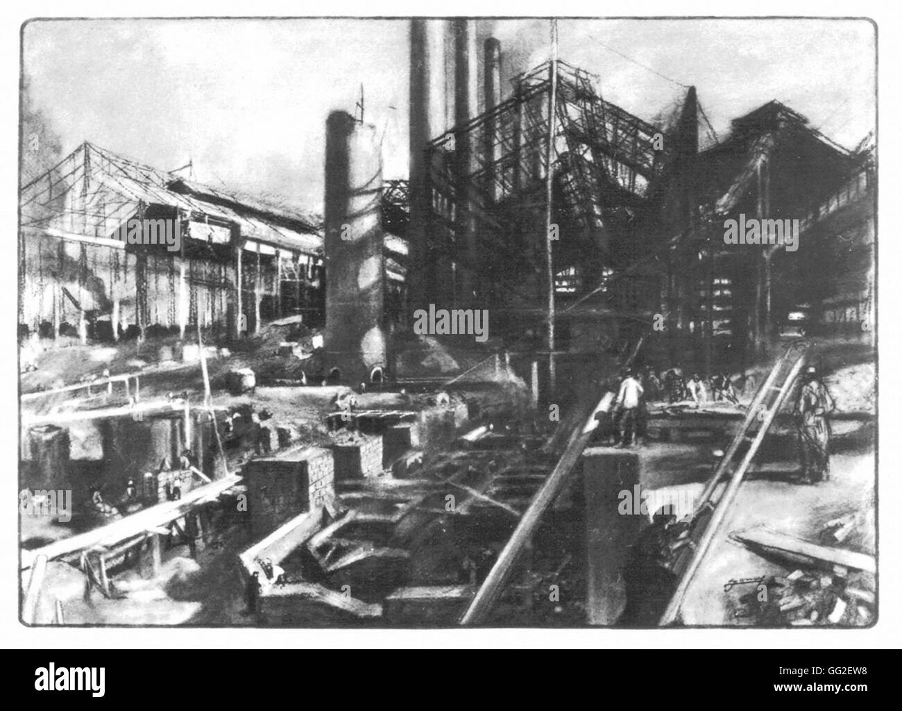 World War I. War industry: steel mills in Brazil Drawing by L. Jonas 1917 Stock Photo