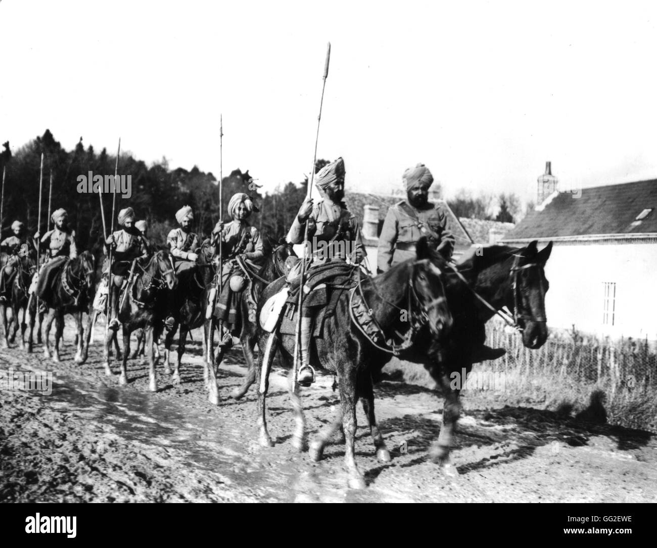 Photograph by Rol. A patrol of Indian lancers near Amiens Autumn 1914 France - World War I Paris. Bibliothèque nationale Stock Photo