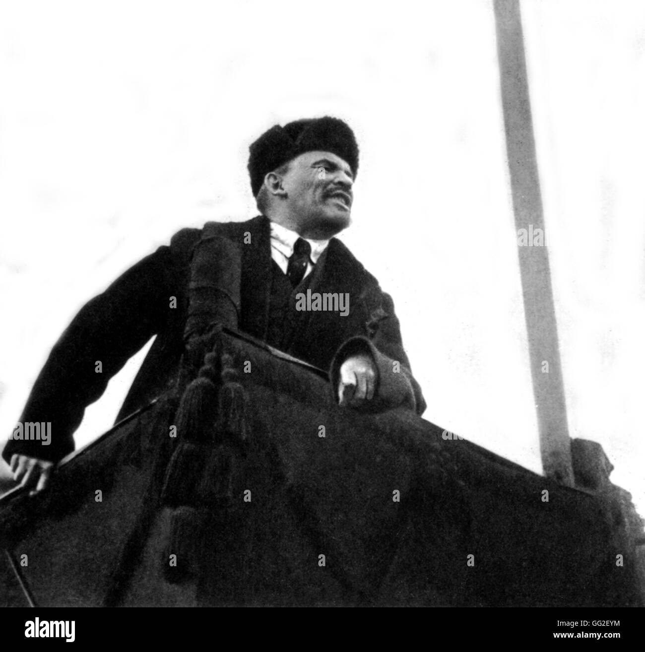 Moscow, Red Square. Lenin delivering a speech on the occasion of the 1st anniversary of the Great October Revolution November 7, 1918 U.S.S.R. Stock Photo