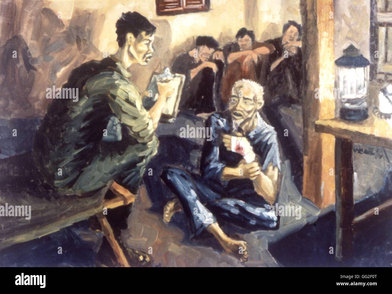 Painting by Augustine Acuna. 'Questioning at Ben Luc' 1966 Vietnam War U.S. Army Stock Photo