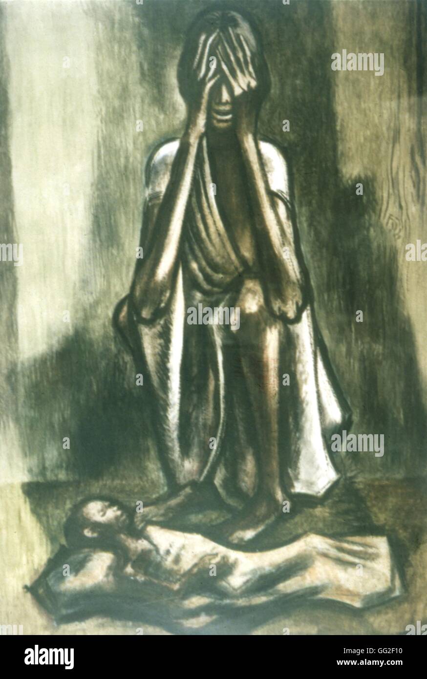 Painting by Millart Sheets. Starvation in India 1943 India U.S. Army Stock Photo