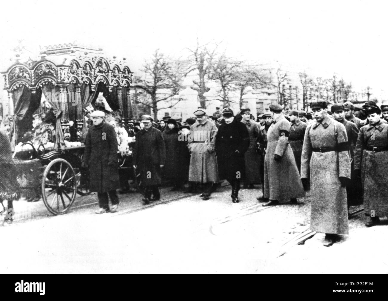 Nadia's funeral (Stalin's wife), which the latter will not attend. Behind, his son Basile. On his left, Nadia's brother-in-law, Redenss, and the godfather Lehoukidze. 20th century U.S.S.R. Stock Photo