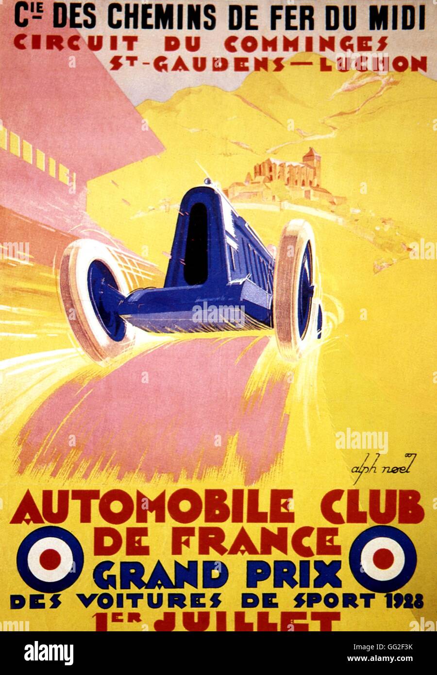 Advertising poster by Alphonse Noël: Grand prix of the Automobile Club de France, July 1st,1928.  1928 France Stock Photo