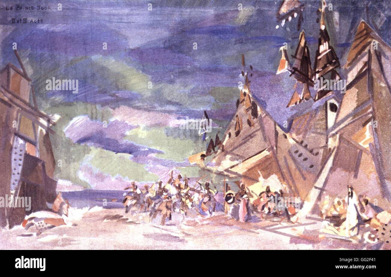 Prince Igor, opera by Borodin (1833-1887). Watercolour by Korovin: Model of the Polovtsian camp 1929 Russian ballets Private collection Stock Photo