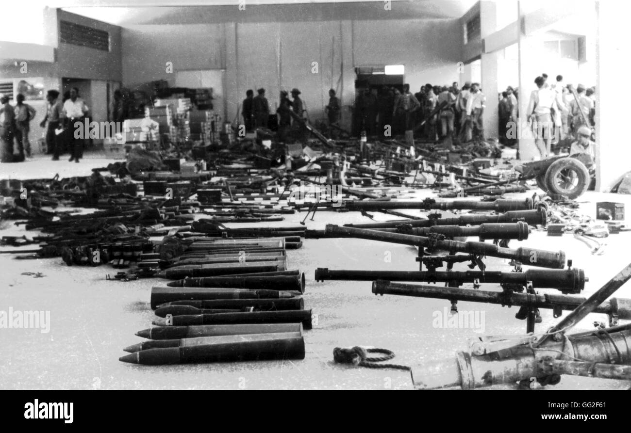 Landing at the Bay of Pigs. Partial view of the weapons taken to anti-Castroist mercenaries 1961 Cuba Stock Photo
