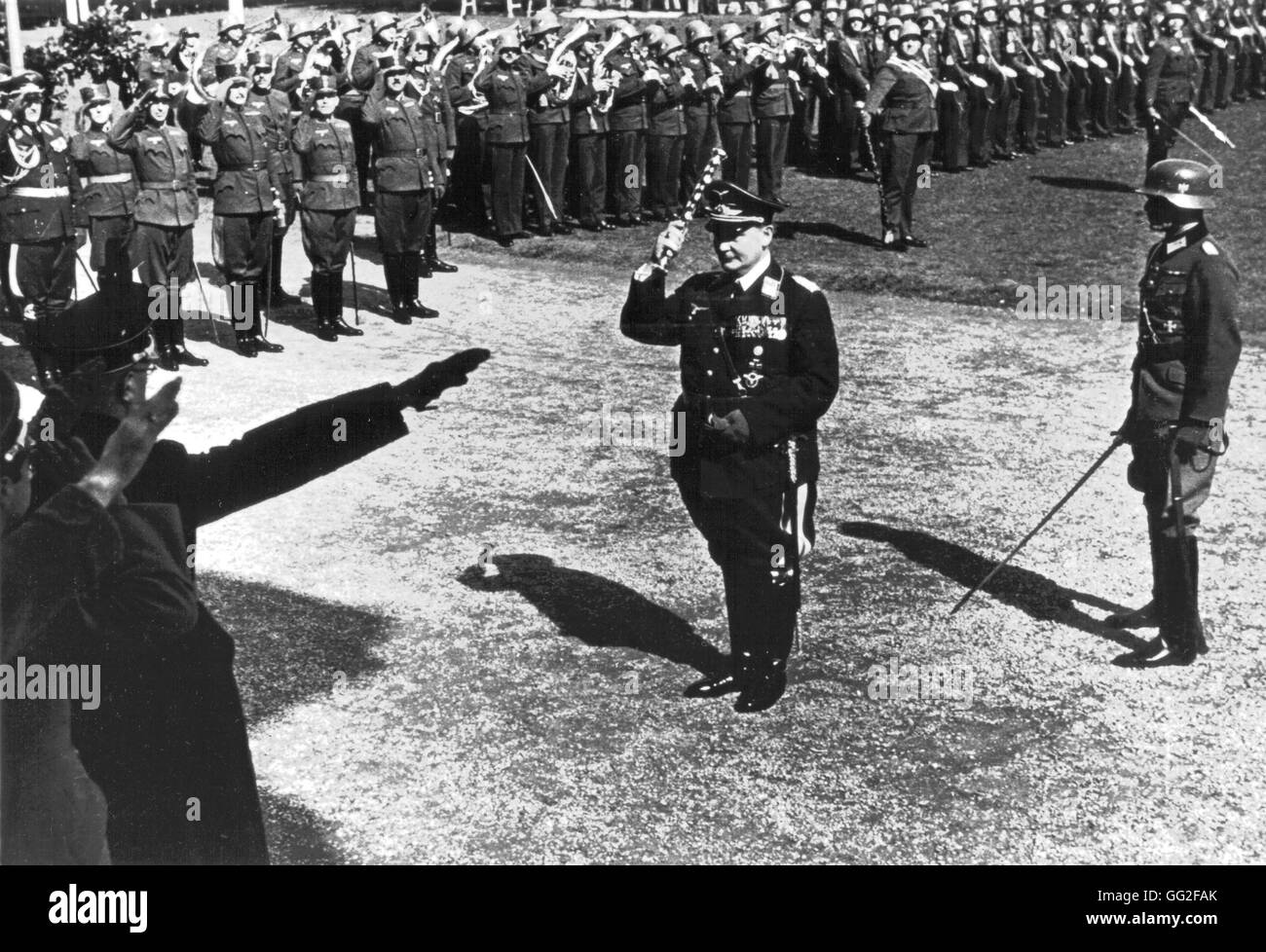Hermann Goering, Commander-in-chief of the Luftwaffe, inspecting Austrian troops March 1938 Germany Stock Photo