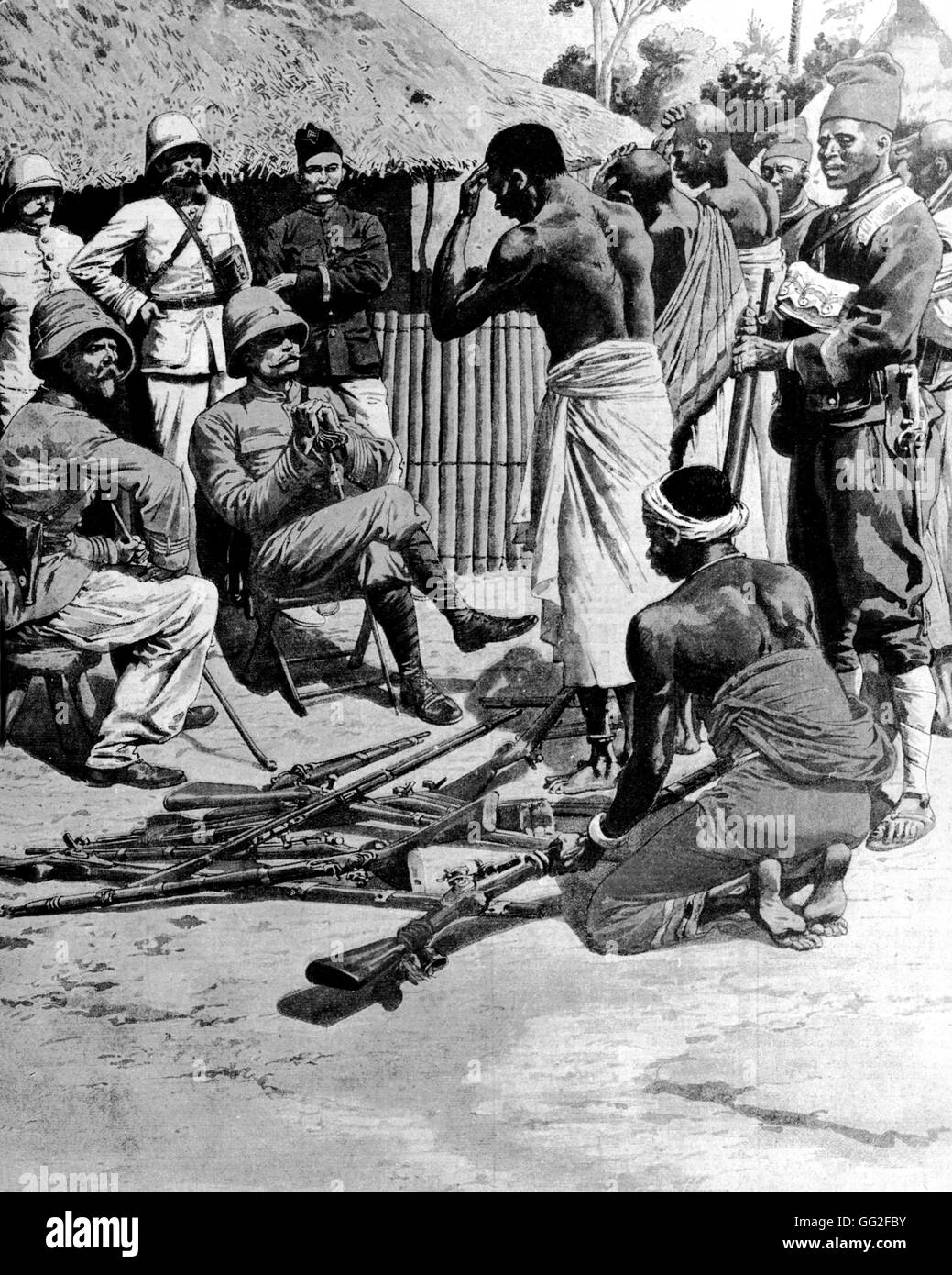 End of the rebellion in Ivory Coast. The Abbeys surrender. 1893. France - Colonization Stock Photo