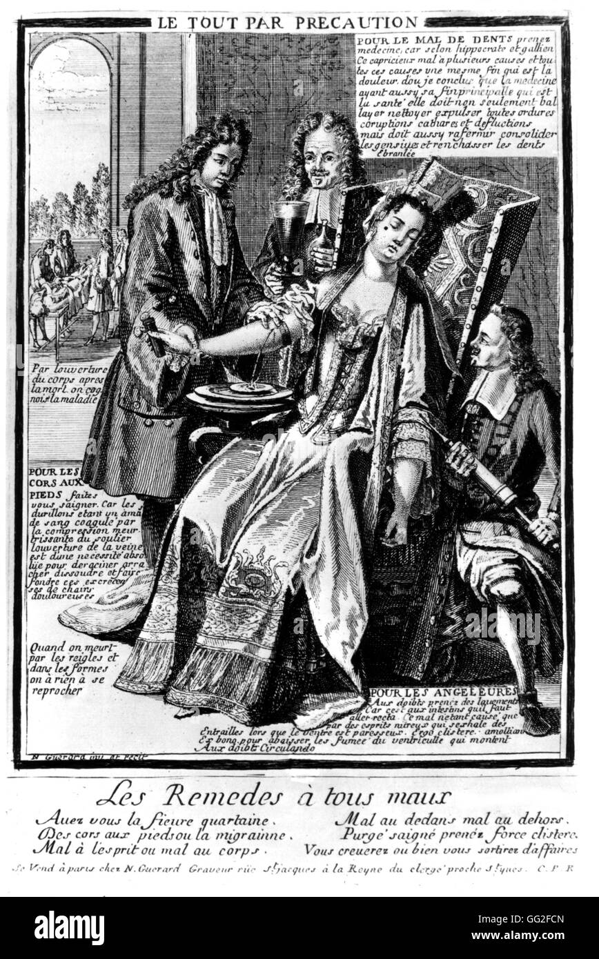 Guérard, Remedies for all that ails. Everything by precaution. satirical engraving 18th France Stock Photo