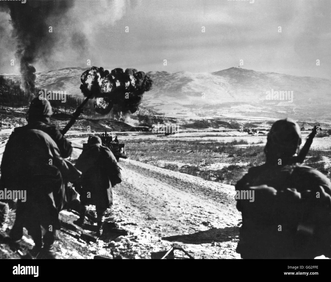 U.N.O. soldiers in action 1950-1953 Korean war Stock Photo