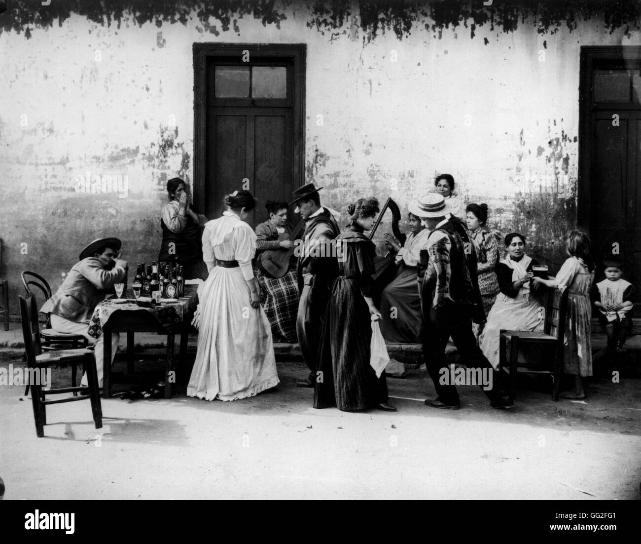 Meal and popular dance (La Cueca) c.1900 Chile Paris. Bibliothèque nationale Stock Photo
