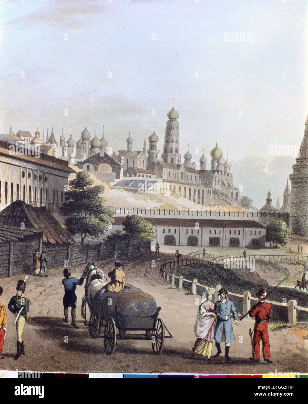 A street in Moscow Lithography from the 19th Century Stock Photo