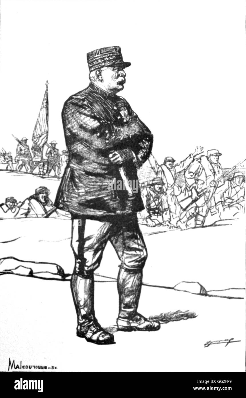First World War Portrait of General Joffre. Drawing by Lucien Jonas. Print by Malcouronne. In : 'La Guerre racontée par nos généraux', Paris, Librairie Schwarz, 1920. Nanterre, BDIC. Stock Photo
