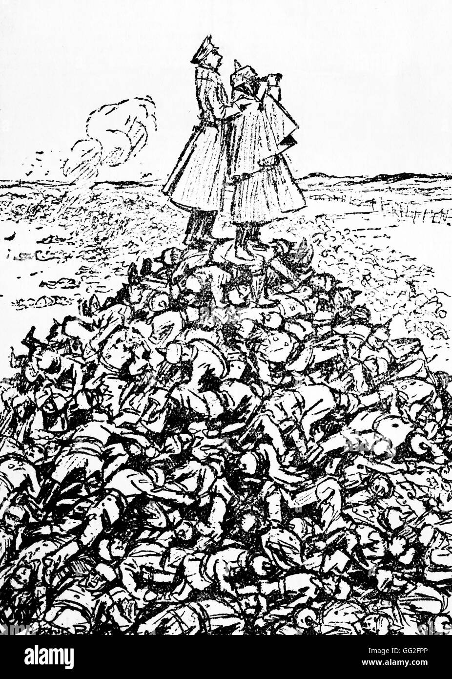 First World War (le Journal, 6 avril 1916). Drawing by RAEMAEKERS, The Kaiser and the Kronprinz during Verdun. Stock Photo