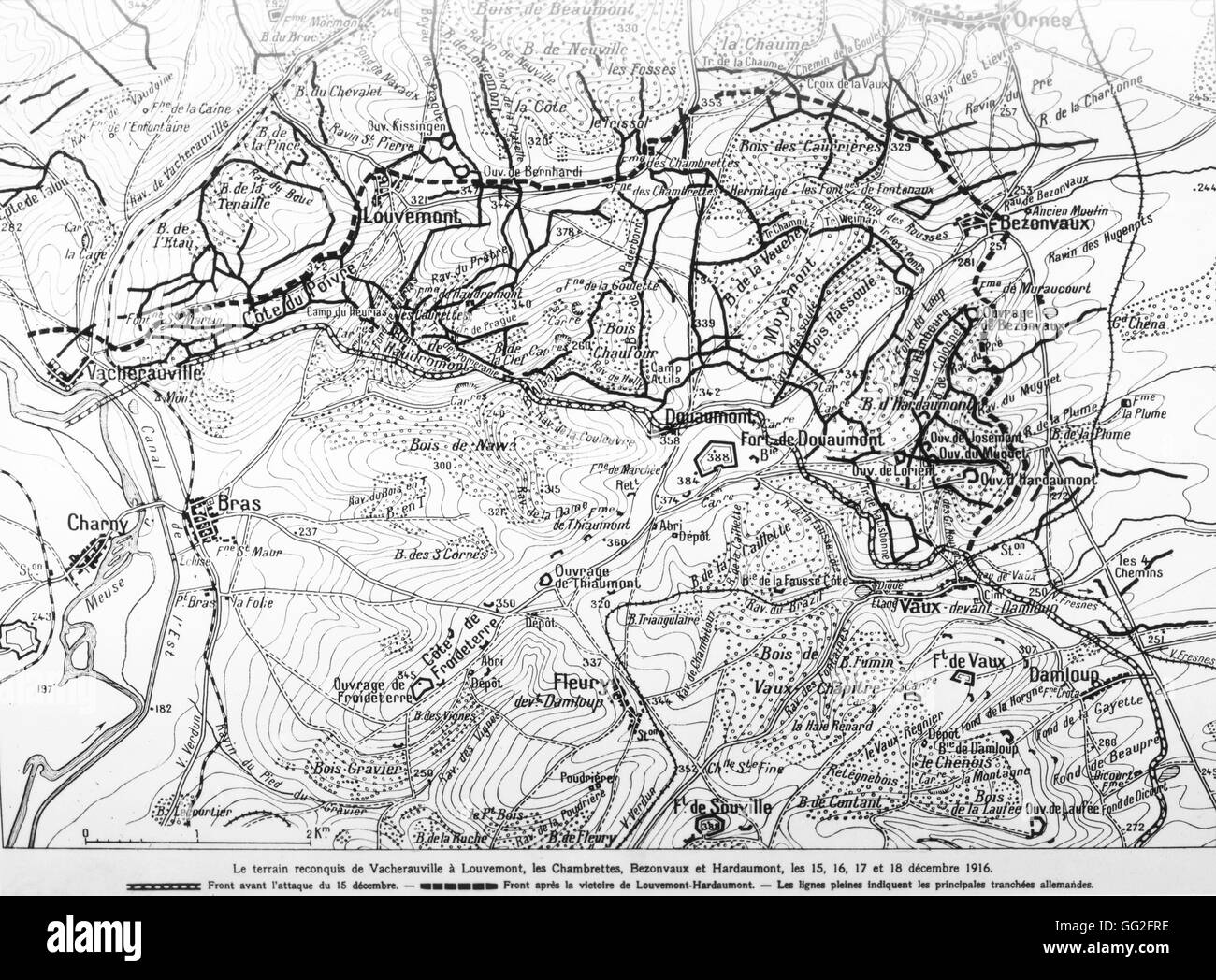 First World War. Battle of Verdun. Reconquered territory from Vacherauville to Louvemont, les Chambrettes, Bezonvaux and Hardaumont, 15th, 16th, 17th and 18th December 1916. Stock Photo