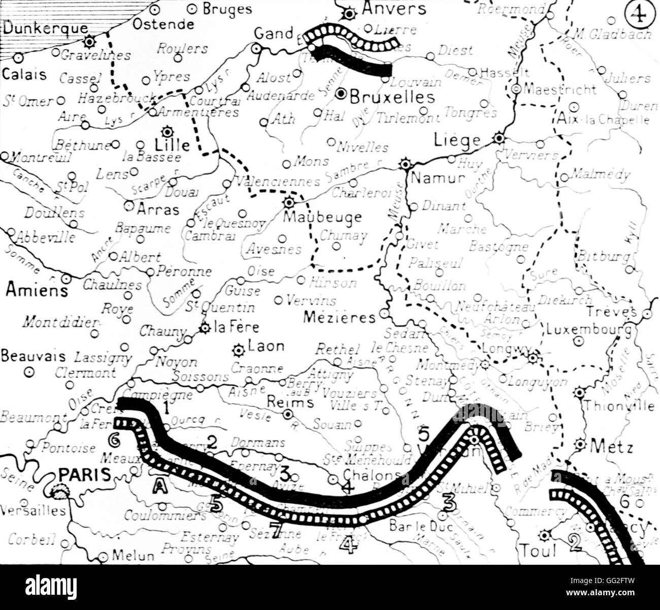 First World War. Map of the location of the armies on the 9th September 1914. Stock Photo